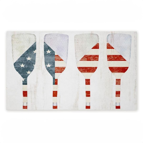 Patriotic Flag Boat Paddles Red 18 in. x 30 in. Polyester Non-Slip Outdoor Door Mat