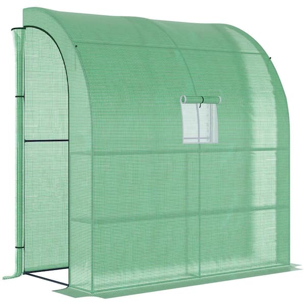 Unbranded 7' x 3' Galvanized Steel Frame Garden Lean-To Greenhouse-Walk-in Plant Nursery,Planter PE Cover, Roll-Up Doors, Windows
