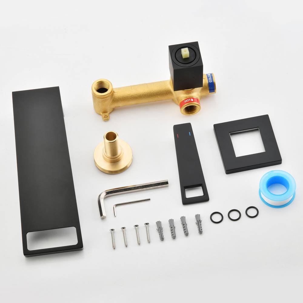 Matte Black Brass Wall Mount Waterfall Bathroom Faucet