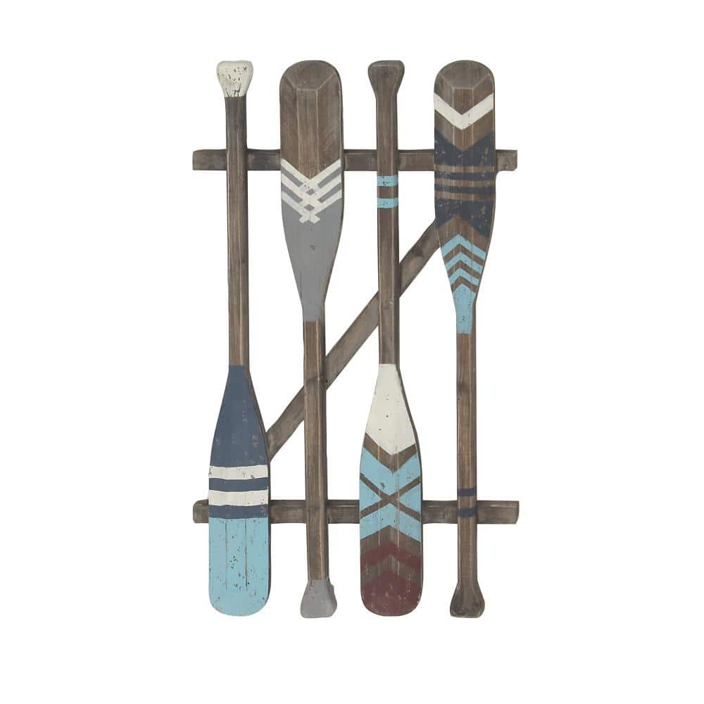 Brown and Blue Fir Wood Canoe Oar Wall Decor