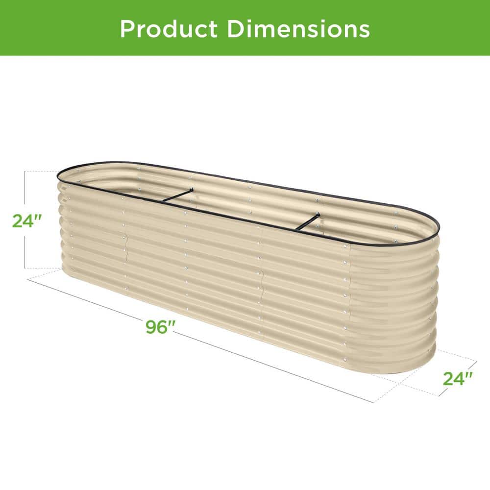 Beige 8ft Oval Steel Raised Garden Bed Planter Box