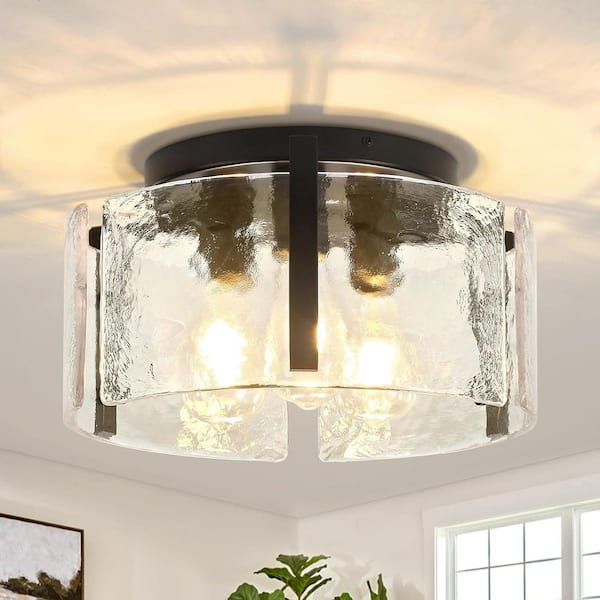 ZSMIHDOH 14.96 in. 3-Light Modern Flush Mount Ceiling Light with Water Glass Shade