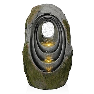 4-Tier Descending Layered Oval Shaped Rock Fountain with LED