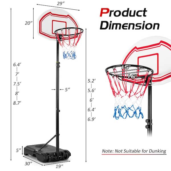 Height Adjustable Portable Shatterproof Backboard Basketball Hoop with 2  Nets - Costway