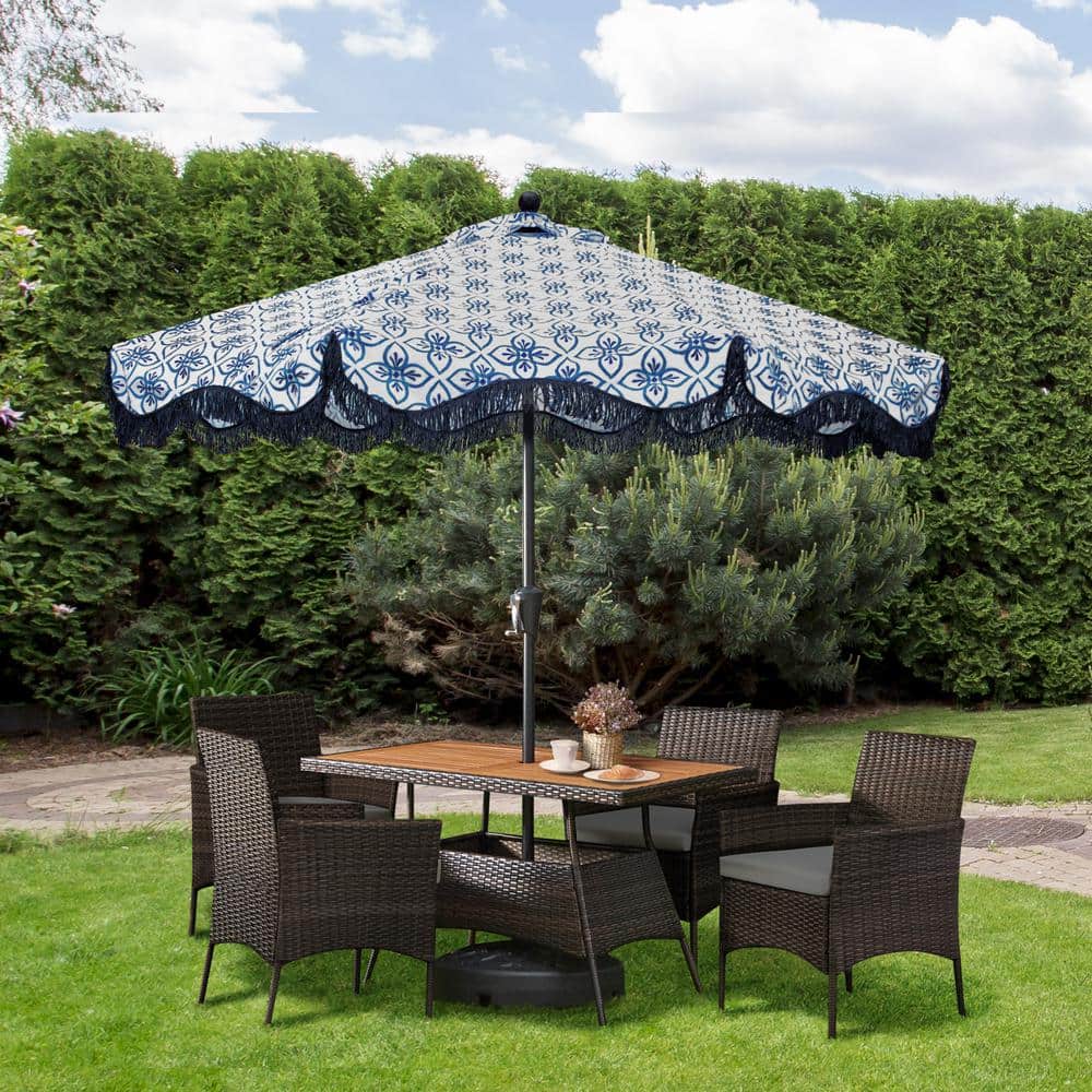 Brown 5-Piece Rattan and Acacia Wood Outdoor Dining Set