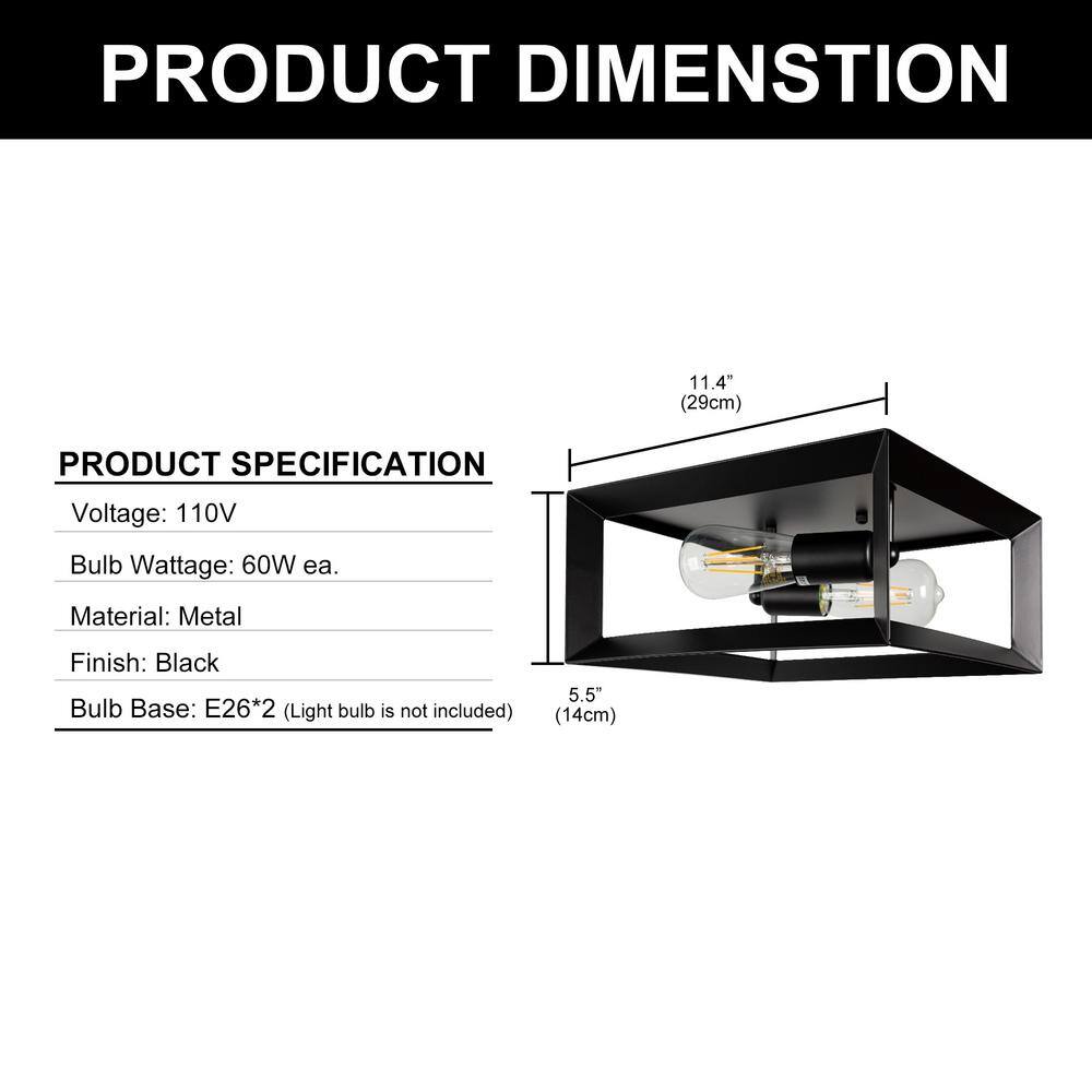 Matte Black 2-Light Modern Flush Mount Ceiling Fixture