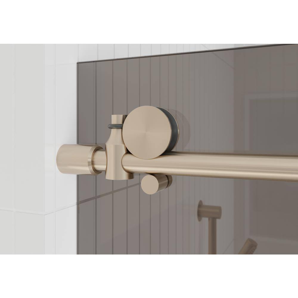 Equinox 60" Frameless Gray Tinted Glass Sliding Shower Door with Brushed Bronze Hardware