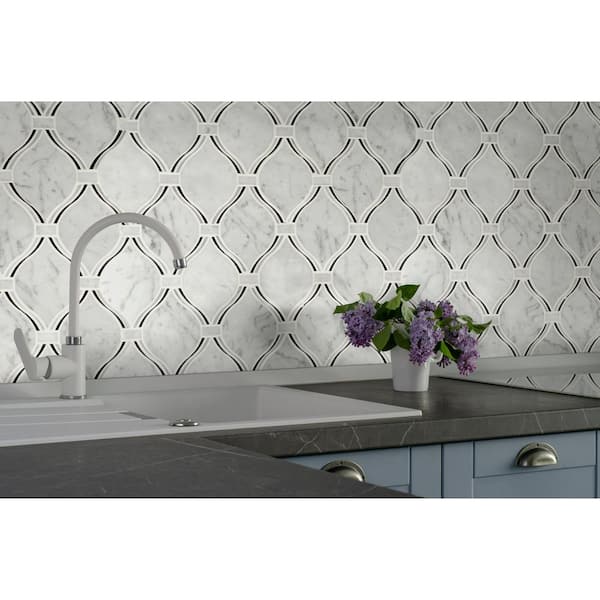 Nova Basket Bianco Carrara & Thassos Marble Mosaic Tile