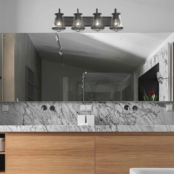 Cordelia Lighting 30 in. 4-Light Weathered Iron Industrial Wall Sconce with Clear Seedy Glass Shades