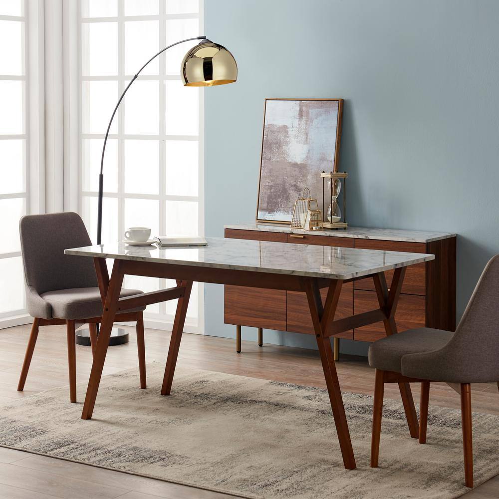 Ashton Faux Marble and Walnut Rectangular Dining Table