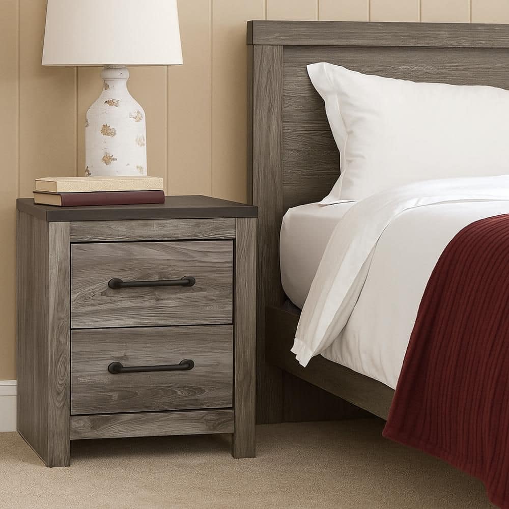 Bono Gray and Black 2 Drawer 16 in. W Nightstand