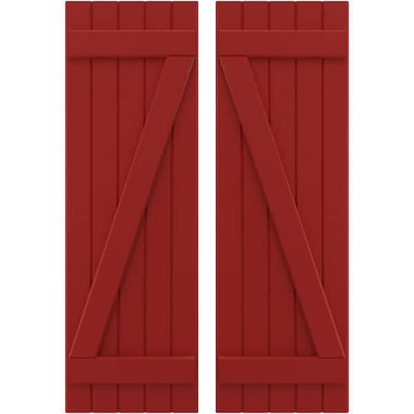 Ekena Millwork 17-1/2 in. W x 46 in. H Americraft 5-Board Exterior Real Wood Joined Board and Batten Shutters with Z-Bar in Fire Red