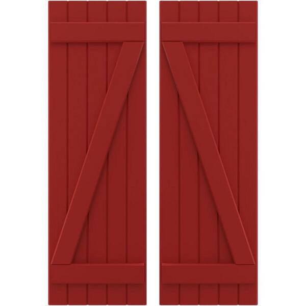 Ekena Millwork 17-1/2 in. W x 80 in. H Americraft 5 Board Exterior Real Wood Joined Board and Batten Shutters w/Z-Bar Fire Red