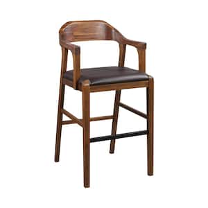 Rasmus Stationary 41.5 in. Product Height Brown/Chestnut Wire-Brush Finish Rubberwood Bar Stool w/Arms
