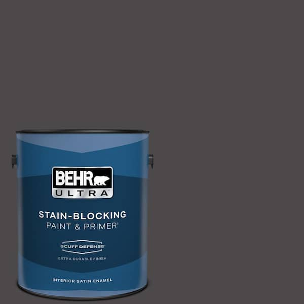 BEHR ULTRA 1 gal. #N530-7 Private Black Extra Durable Satin Enamel Interior Paint & Primer