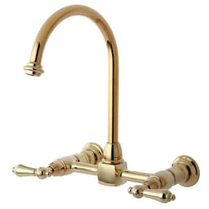 Restoration 2-Handle Wall-Mount Standard Kitchen Faucet in Polished Brass
