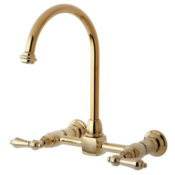 Kingston Brass Restoration 2-Handle Wall-Mount Standard Kitchen Faucet in Polished Brass