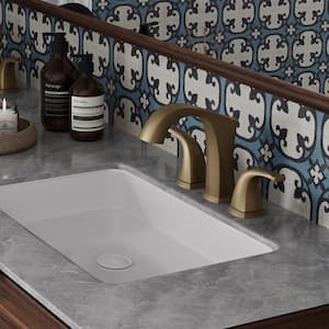 8 in. Widespread Double Handle Black Bathroom Faucet Set 3-Holes Vanity Sink With Metal Drain In Brushed Gold