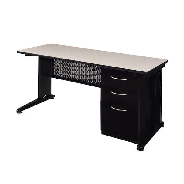 Regency Caranna 66 in. x 30 in. Return- Mahogany/Black Double Metal Pedestal L-Desk with 42 in.