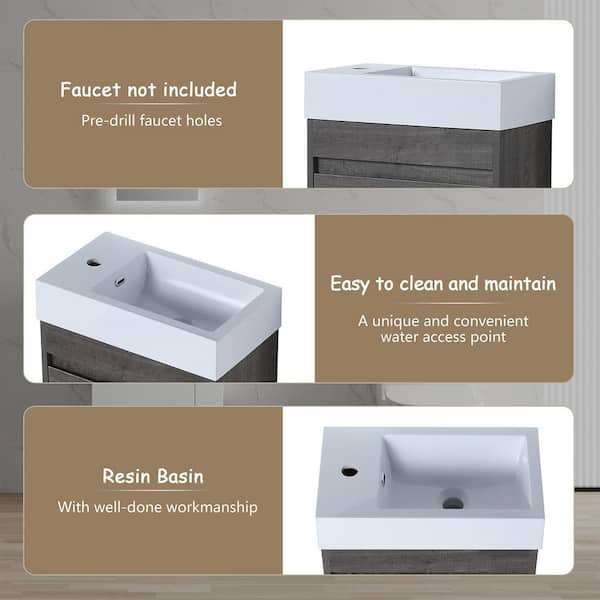18.11 in. W x 10.24 in. D x 22.83 in. H Floating Bathroom Vanity for Small Bathroom in Gray with White Resin Basin Top