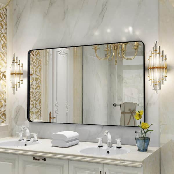 24 in. W x 40 in. H Premium Aluminum Framed Rectangular Bathroom Vanity Wall Mirror in Matte Black