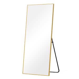 35 in. W x 79 in. H Rectangular Metal Framed Full Length Wall Mirror Free Standing Mirror in Gold