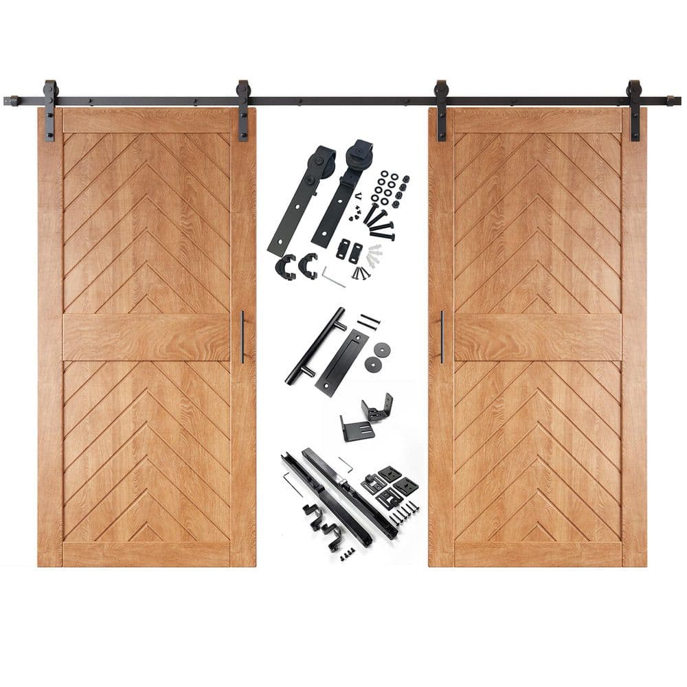 JT1 40 in. x 84 in. C-Panel Early American Fishbone Design Double Pine Wood Sliding Barn Door with Hardware Kit price history on PriceWatchPro