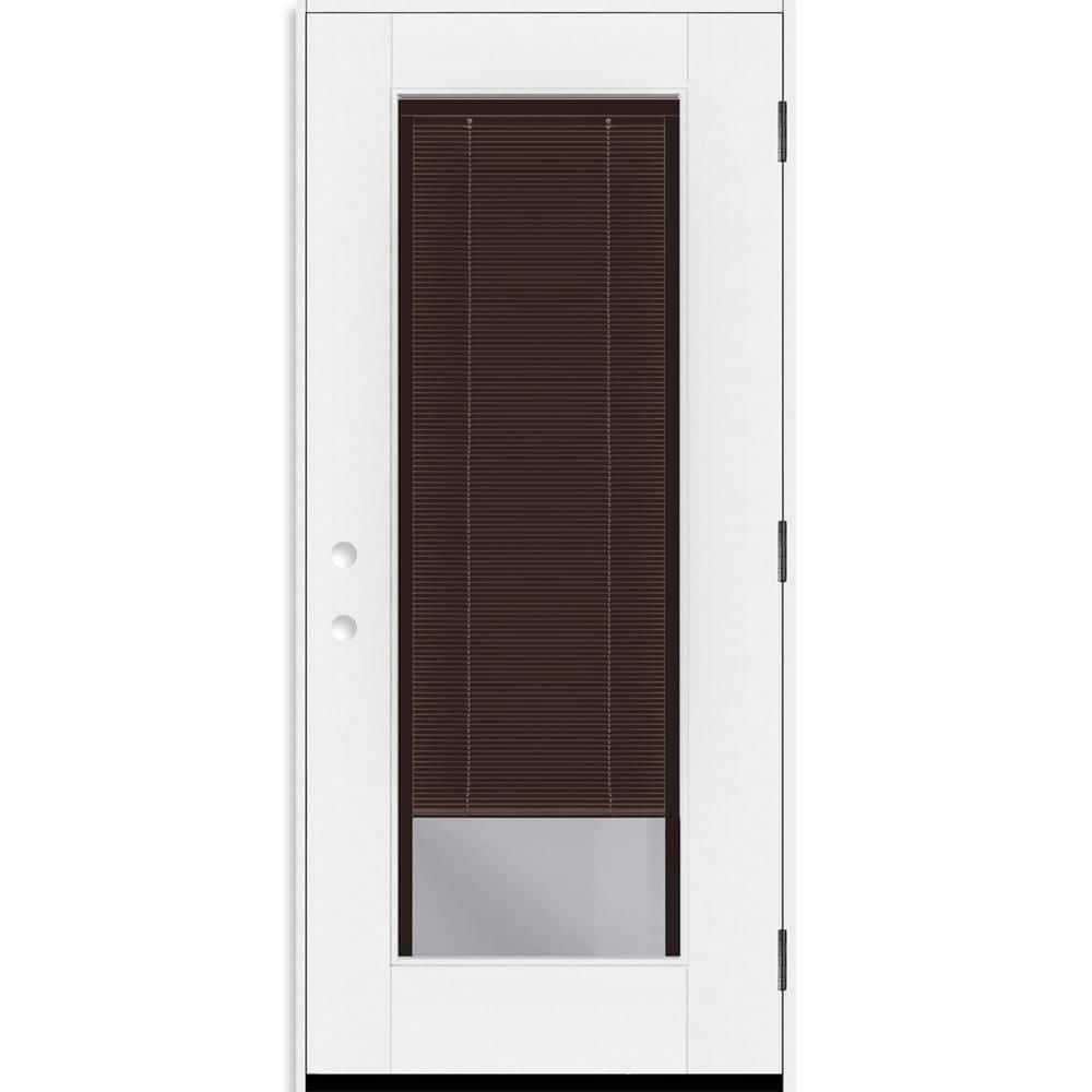 Legacy 34 in. x 77 in. Full Lite Clear Glass Mocha Miniblind LHOS White Finish Fiberglass Prehung Door w/4-9/16 in. Jamb price history on PriceWatchPro