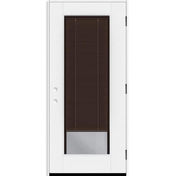 Legacy 34 in. x 77 in. Full Lite Clear Glass Mocha Miniblind LHOS White Finish Fiberglass Prehung Door w/4-9/16 in. Jamb