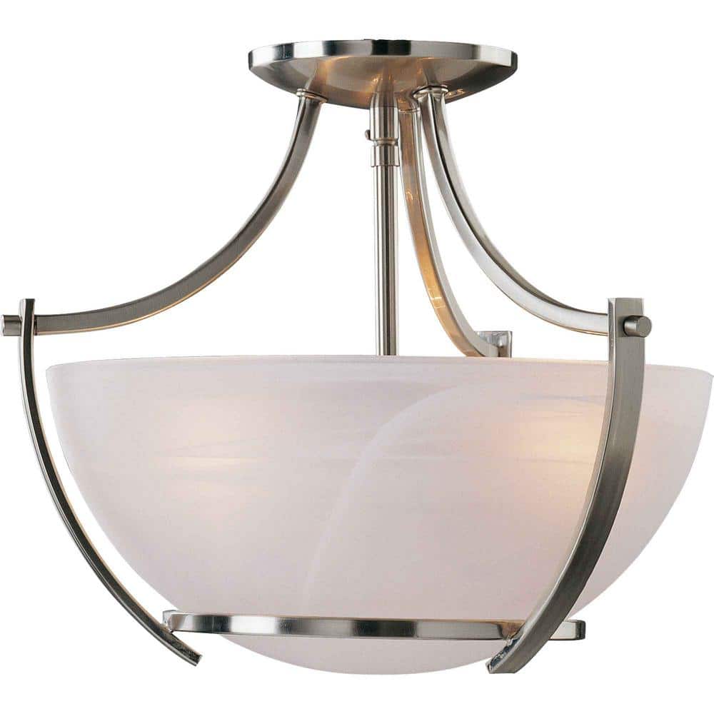 Brushed Nickel Alabaster Glass Semi-Flush Mount Light