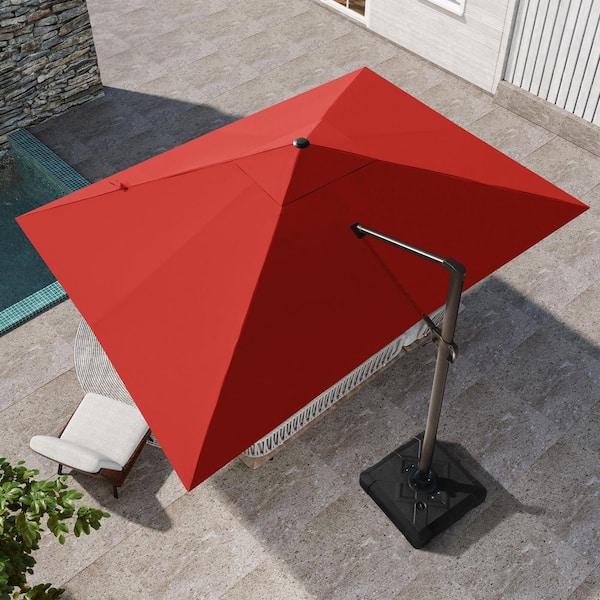 10 ft. x 13 ft. Large Aluminum Cantilever Patio Umbrella in Red with 260 lbs. Base for Garden Backyard Pool Deck