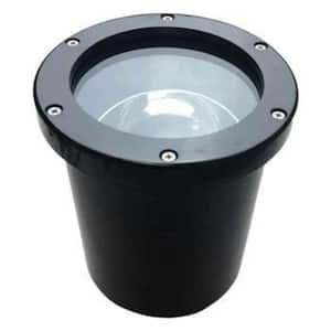 Black Hardwired Weather Resistant Well light with LED Light Bulb and Open Face Cover