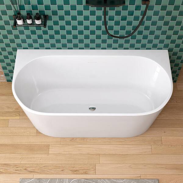 59 in. x 29.5 in. Free Standing Soaking Tub Flatbottom Acrylic Freestanding Bathtub with Anti-Clogging Drain in White