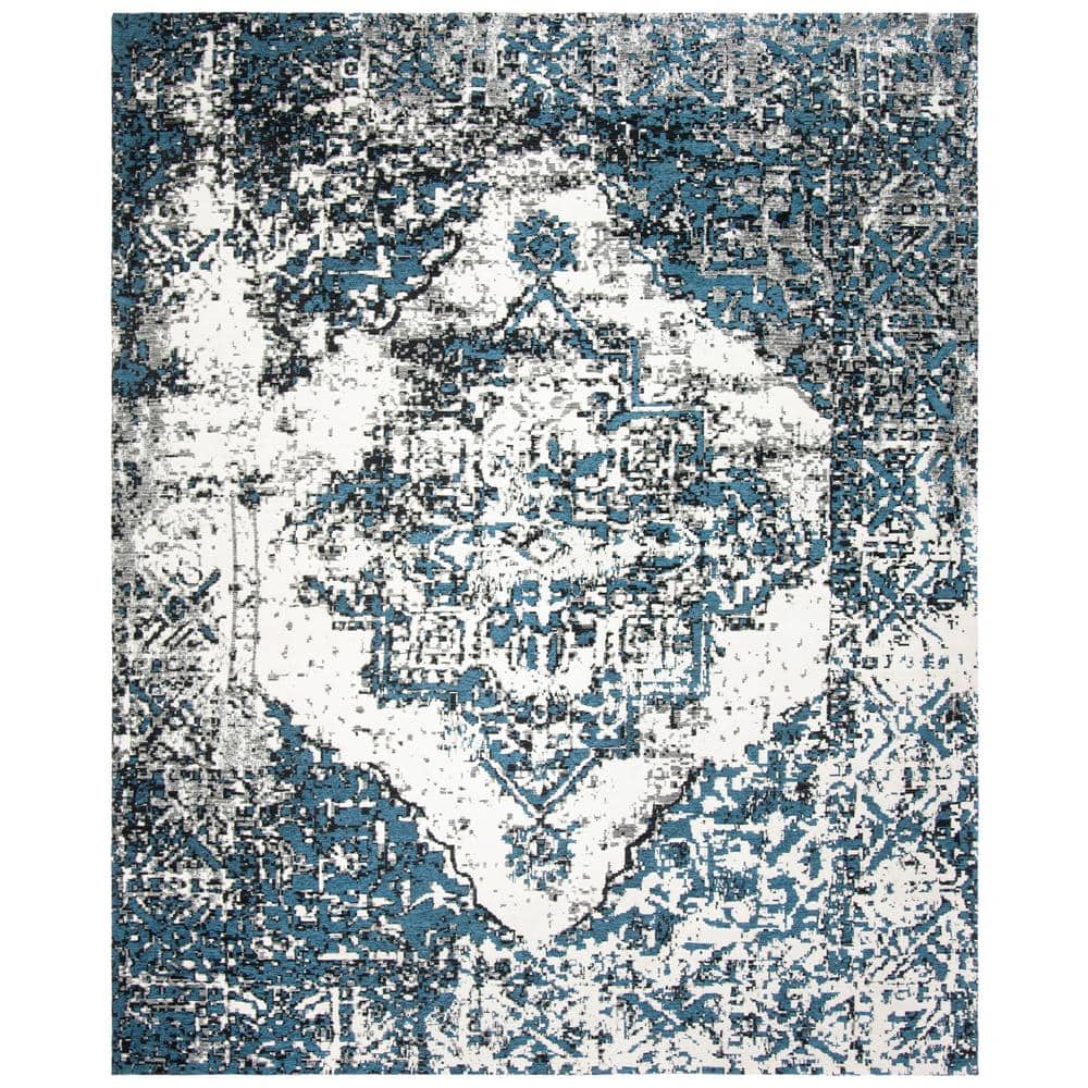 Navy and Ivory 8' x 10' Cotton Chenille Area Rug