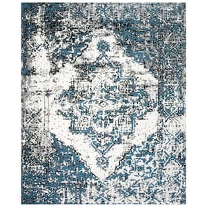Classic Vintage Navy/Ivory 8 ft. x 10 ft. Distressed Medallion Area Rug