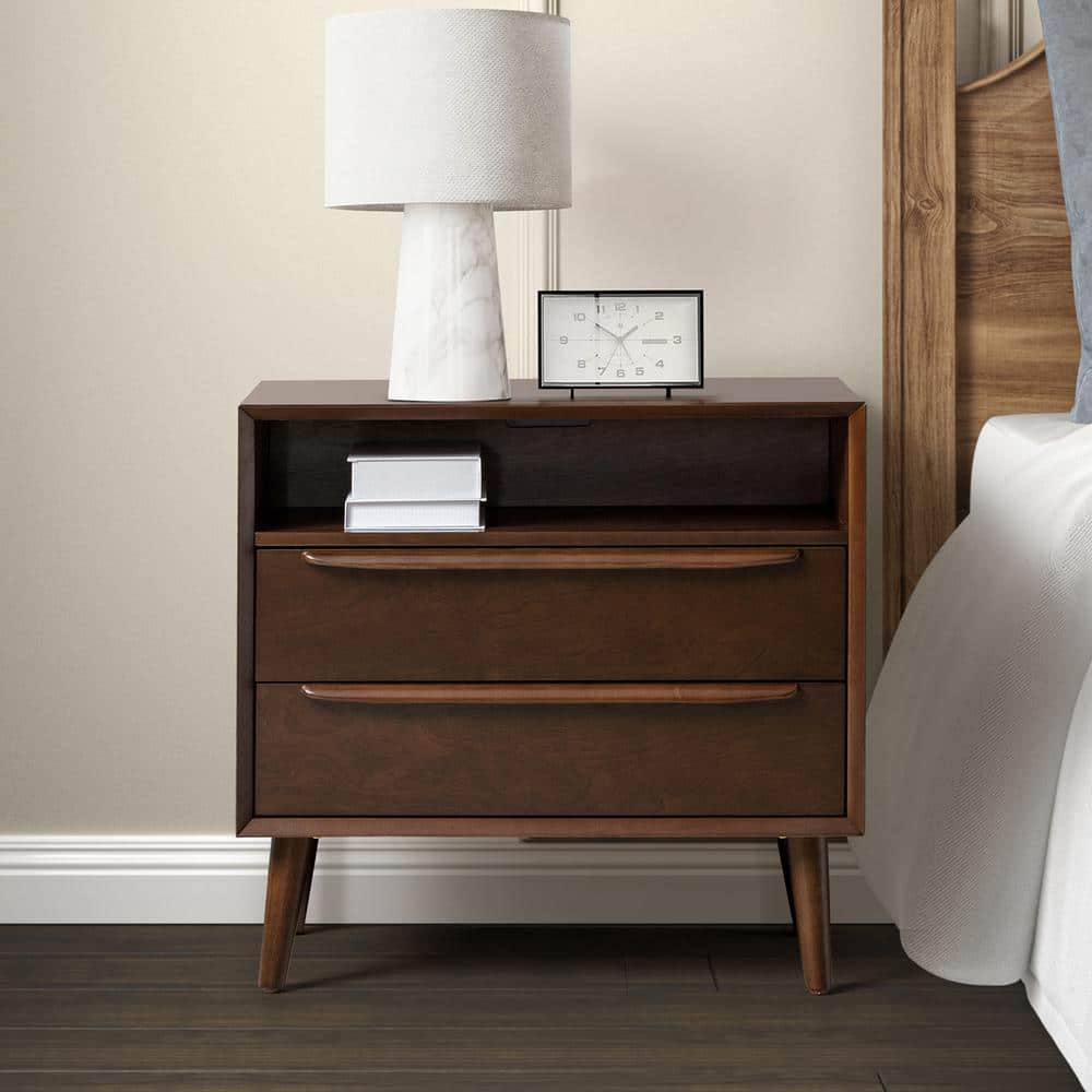JAYDEN CREATION Leslie Mid-Century Modern Walnut 2-Drawer