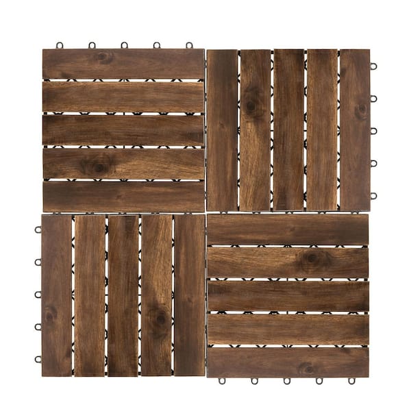 Unbranded 1ft.x 1ft. Acacia Wood Interlocking Flooring Deck Tile Dark Brown (10-Pack)