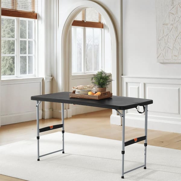 HDX 4 ft. Black Resin Top Single Hand Adjustable Height Indoor
