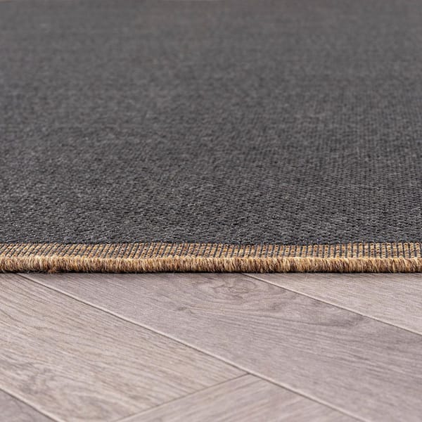 Border Dark Gray/Natural Easy-Care Jute-Style Indoor/Outdoor Flat Woven Area Rug 9 ft. x 12 ft. Dark Gray