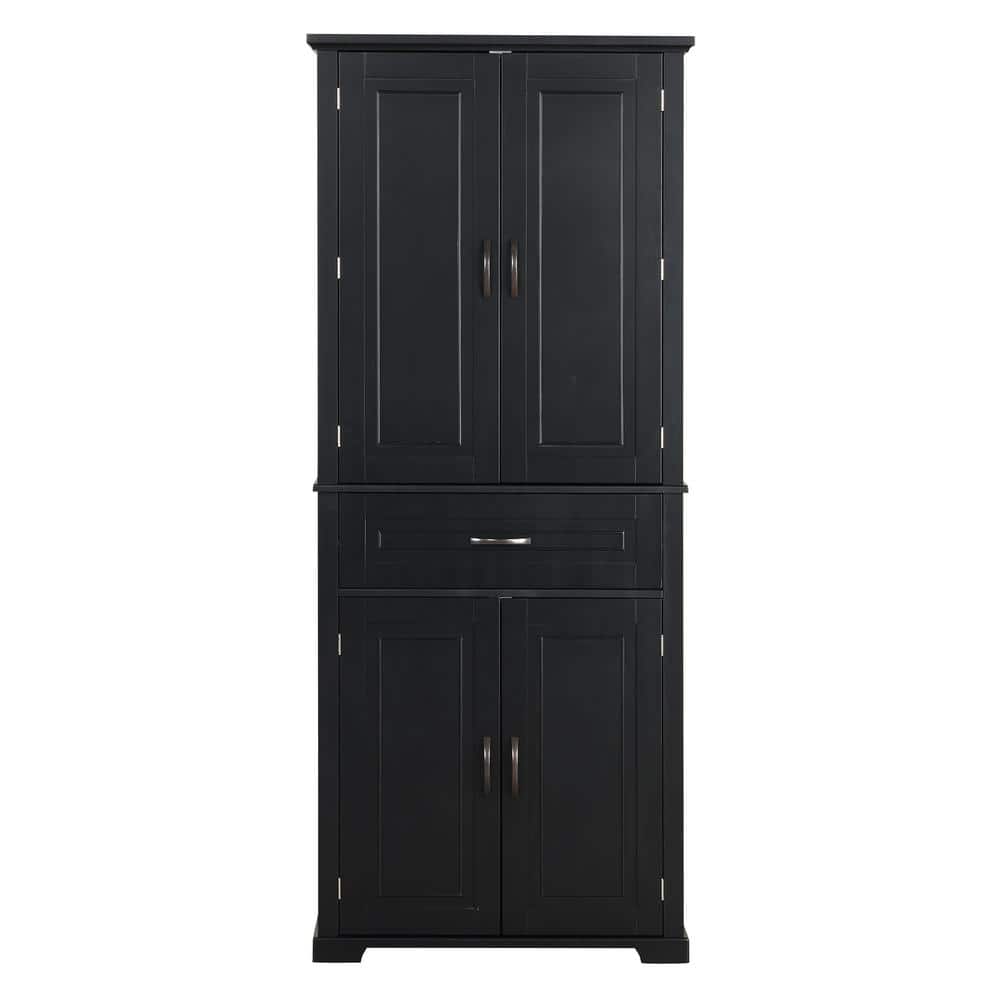 15.70 in. W x 29.90 in. D x 72.20 in. H Black Wood Linen Cabinet with Doors and Drawer, Bathroom Storage Cabinet price history on PriceWatchPro