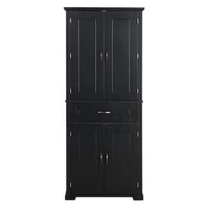 15.70 in. W x 29.90 in. D x 72.20 in. H Black Wood Linen Cabinet with Doors and Drawer, Bathroom Storage Cabinet