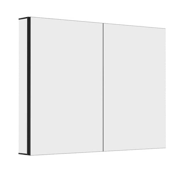 Tyn 40 in. W x 30 in. H Rectangular Aluminum Recessed/Surface Mount Black Medicine Cabinet with Mirror And Glass Shelves