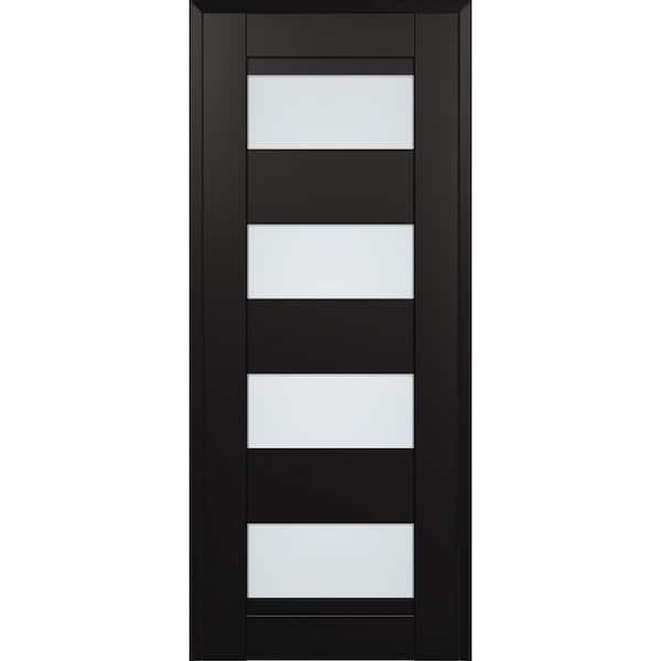 Della 36 in. W. x 84 in. No Bore 4-Lite Frosted Glass Black Matte Solid Composite Core Wood Interior Door Slab