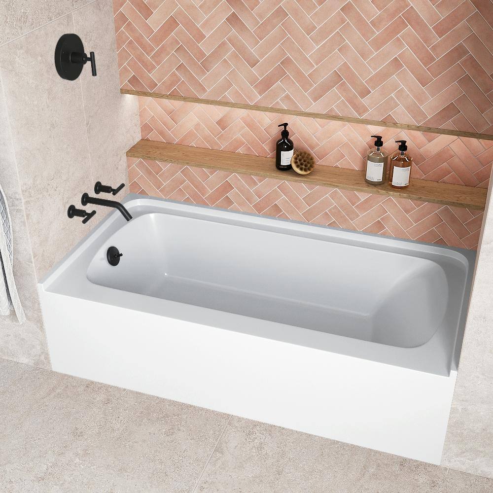 Glossy White Acrylic Alcove Bathtub with Matte Black Trim