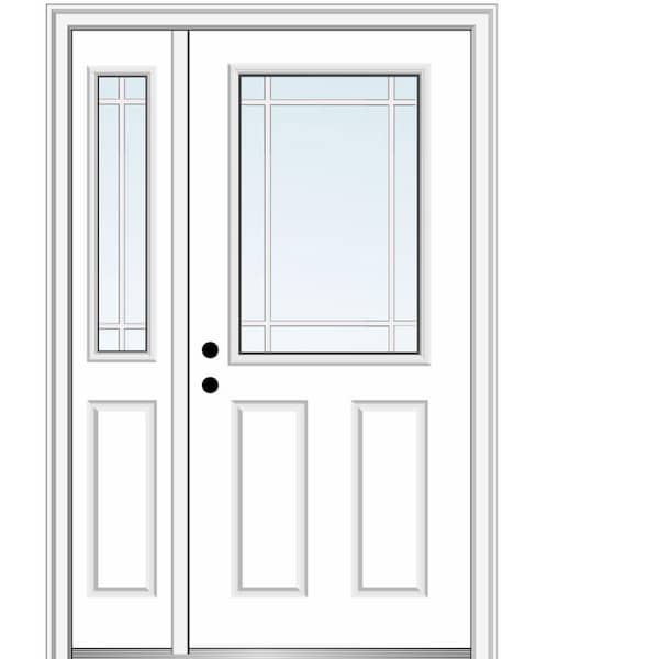 MMI DOOR 53 in. x 81.75 in. PIM 1/2 Lite 2-panel Right Hand Classic Primed Fiberglass Smooth Prehung Front Door with One Sidelite
