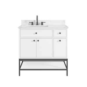 Paisley 36 in. W x 22 in. D x 35 in. H Single Sink Bath Vanity in White with Cala White Engineered Stone Top