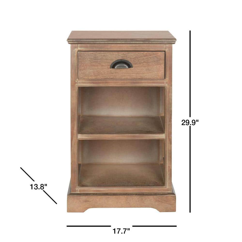 Beige Pine Transitional Rectangular Side Table with Storage