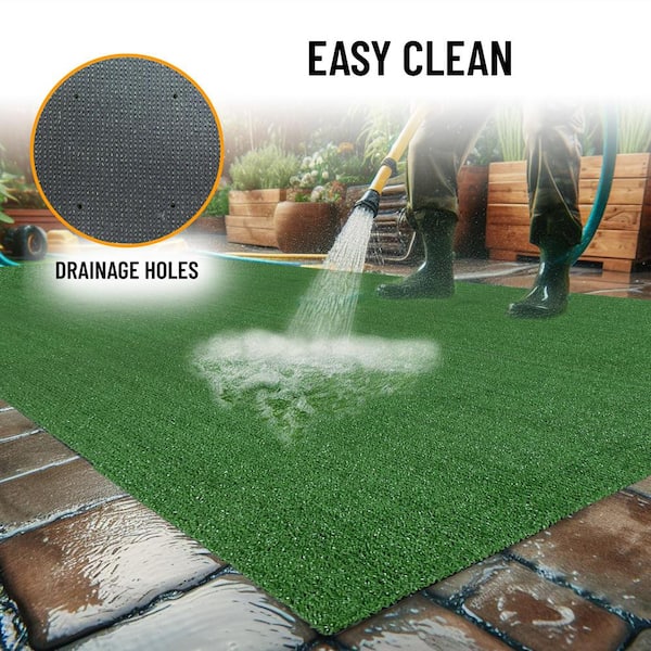 Ottomanson Evergreen Collection Waterproof Solid Grass Design 2x29 Indoor/Outdoor 2 ft. x 29 ft. ., Green, Artificial Grass
