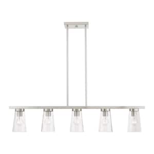 Cityview 5-Light Brushed Nickel Large Linear Chandelier with Clear Glass Shades
