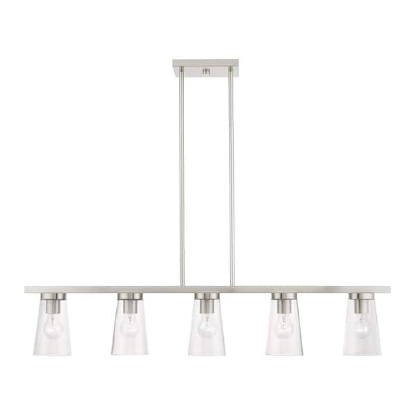Livex Lighting Cityview 5-Light Brushed Nickel Large Linear Chandelier with Clear Glass Shades